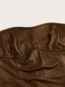 SHEIN EZwear 針織/貼身無肩帶彈性皮革上衣 - 棕色 - 查看 3