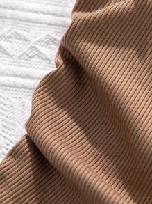 SHEIN Leap Crew 十幾歲女孩針織純色圓領無袖褶裙背心和針織長褲套裝 - 卡其色 - 查看 6