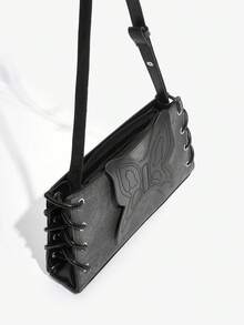 SHEIN ICON 1個純色pu皮蝴蝶飾品簡約百搭斜挎包 - 灰色 - 查看 6