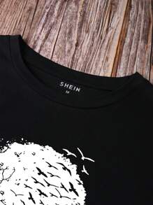 INAWLY Skull Hollow Out Pattern Printed Short Sleeve T-Shirt Graphic Tees Women Tops - Black - View 3