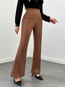 EURMUSE High Waist Flared Pants - Camel - View 5