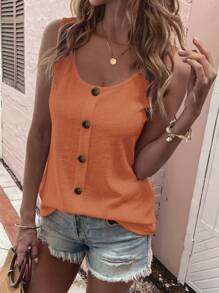 SHEIN LUNE Ladies' Single-Breasted Tank Top - Coral Orange - View 1
