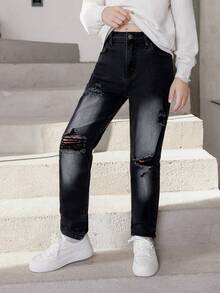 Cậu bé Tween Rách Denim mùa giặt Quần jean - màu đen - Xem 5