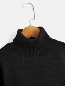SHEIN Suéter De Jersey Para Niñas Jóvenes Con Cuello Redondo Y Mangas Largas Con Volantes - Negro - Ver 4