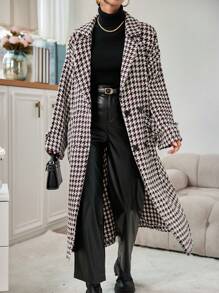 RueChic 女士犬牙紋喇叭領羊毛外套 - 藕粉色 - 查看 5