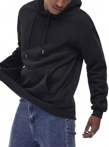 男士字母印花束口連帽衛衣 - 黑色 - 查看 5