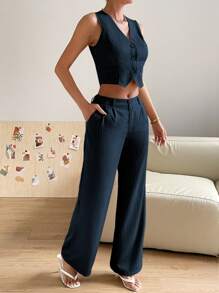 SHEIN Essnce Women's Striped Suit Set - Blue and White - View 3