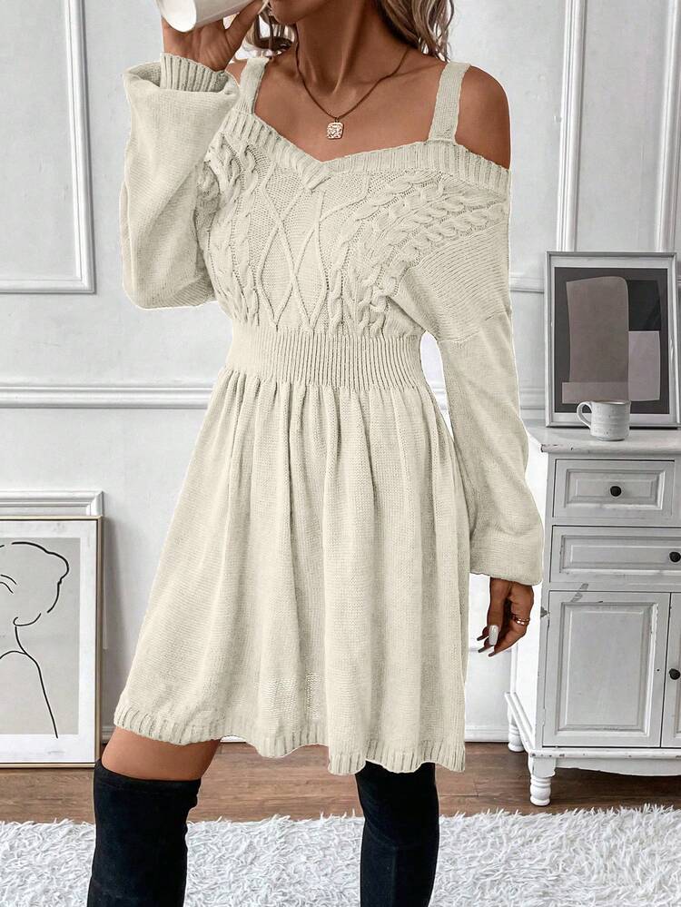 Solid Color A-Line Sweater Dress With Scoop Sleeve