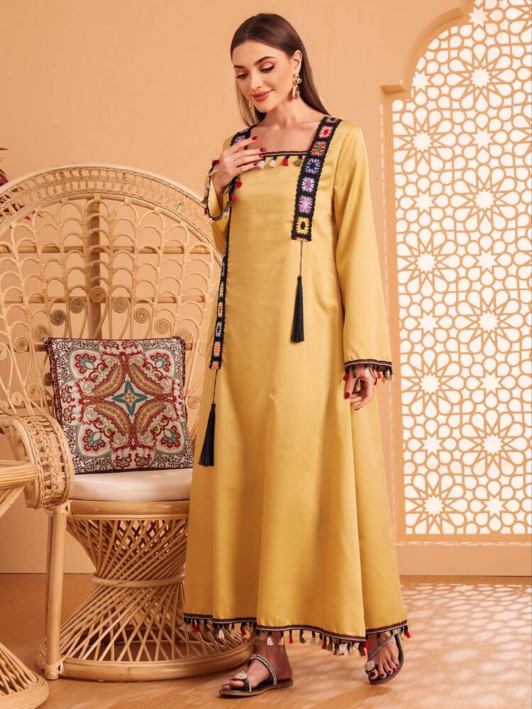 Embroidered Detail Bell Sleeve Dress