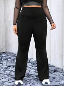 SHEIN EZwear Women's Plus Size Back Cross Design Flared Pants - Black - View 7