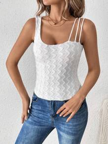 SHEIN Unity Top De Punto Con Cuello Asimétrico De Jacquard - Blanco - View 4