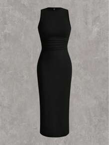 SHEIN EZwear 大码针织纯色紧身连衣裙