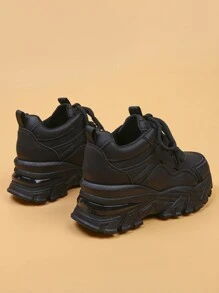 Small Height-Enhancing Casual Shoes For Women, Women's Wedge-Heeled Thick-Soled Sports Shoes, Spring And Autumn Non-Slip, Waterproof And Dirt-Resistant Black Low-Top Shoes,Sneakers For Women