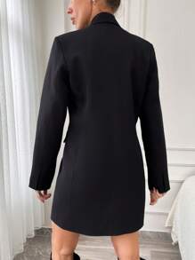EURMUSE Turn-down Collar Single Button Suit Jacket Without Belt - Black - View 2