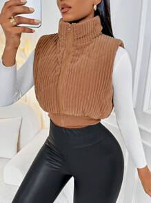 SHEIN Slayr Zipper Front Vest Padded Padded Coat Clothes Winter - Coffee Brown - View 6