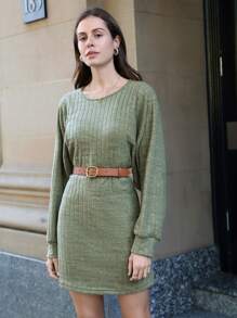 SHEIN Frenchy Batwing Sleeve Rib-Knit Dress Without Belt Winter Green Christmas Casual