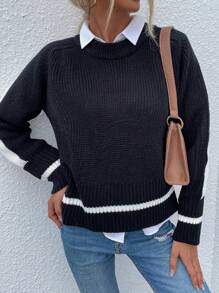 SHEIN LUNE 1 chiếc áo len tay raglan kiểu dáng thường ngày, thích hợp cho mùa thu đông. - màu đen - Xem 4