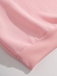 SHEIN EZwear 女士保暖内衬运动衫，带标语印花 - 粉色 - 查看 6