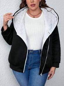 SHEIN LUNE Plus Size Zip Up Hooded Padded Padded Coat Clothes Winter - Black - View 5