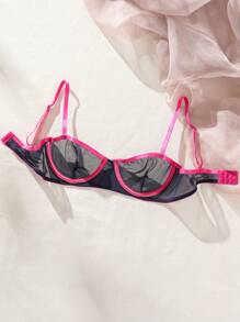 SHEIN Sujetador De Color De Bloque De Malla Con Detalle De Encaje - Azul - Ver 1