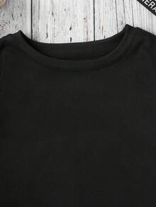 SHEIN EZwear Pattern Printed Round Neck Sweatshirt - Black - View 3