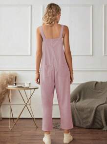 Chiquease Corduroy Dungarees With Double Pockets - Baby Pink - View 2