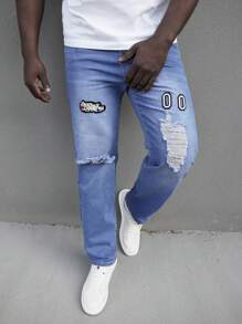 Manfinity EMRG Jeans Masculino Plus Size Lavado Com Água Rasgado