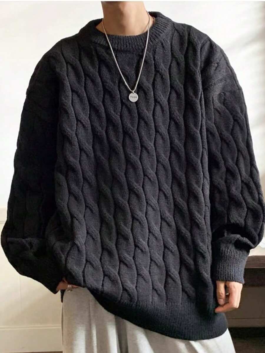 Manfinity Hypemode Áo len dệt kim cổ tròn màu trơn cho nam - màu đen - Xem 1