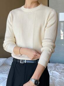 DAZY Men's Round Neck Long Sleeve Sweater - Apricot - View 8