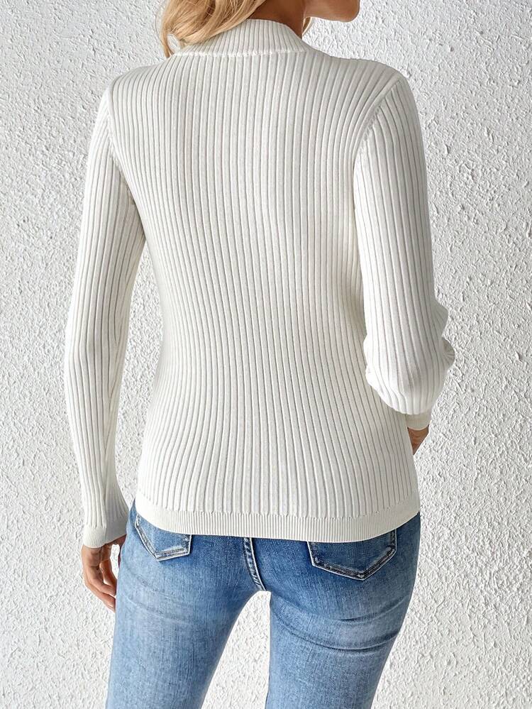 Women'S Round Neck Half-Button Long Sleeve Sweater