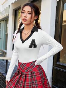 SHEIN EZwear 女裝彩色拼接字母印花連體衣 - 彩色 - 查看 4