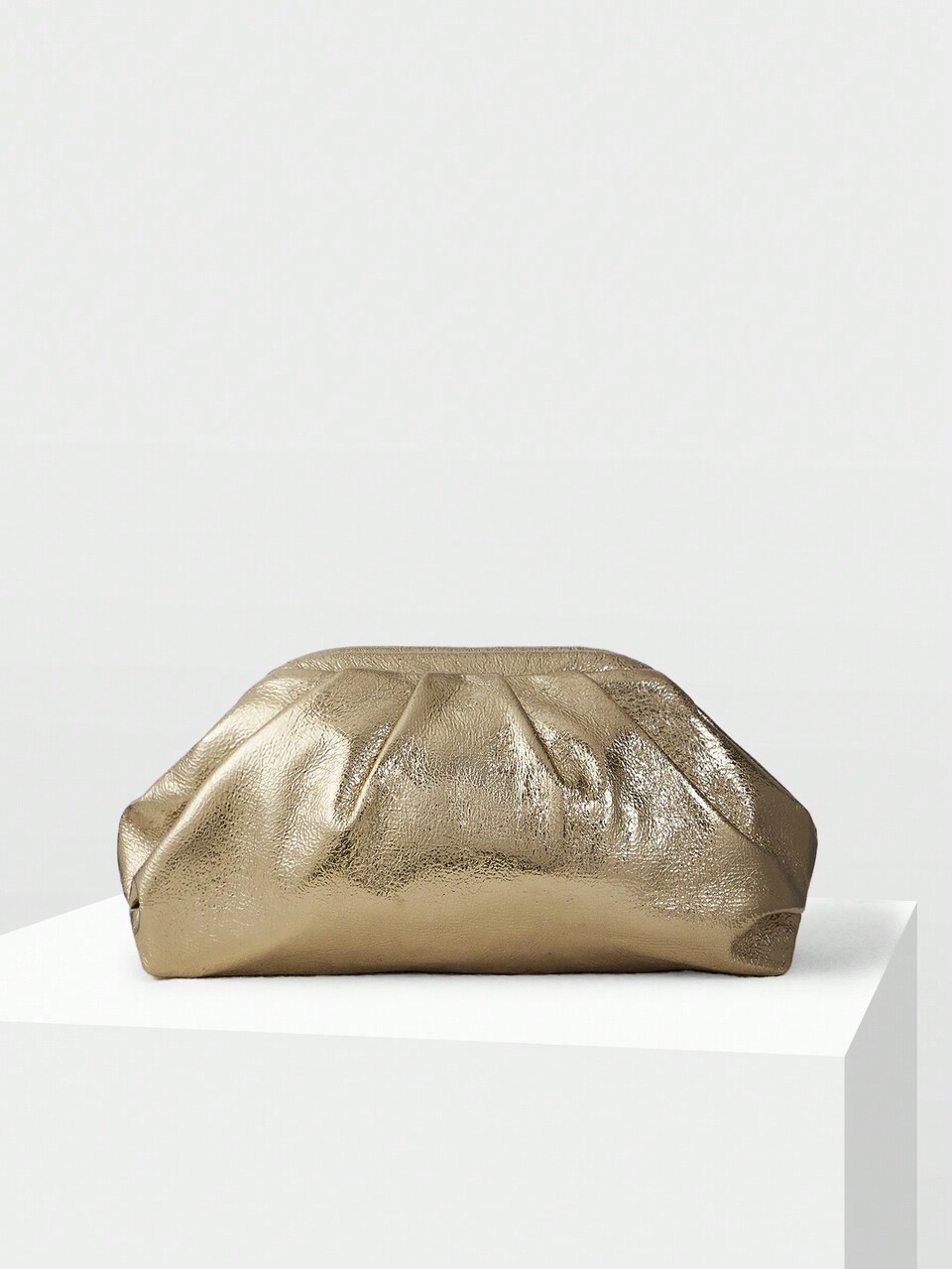 LADIES' GOLD RUCHED CLUTCH BAG, VALENTINES
