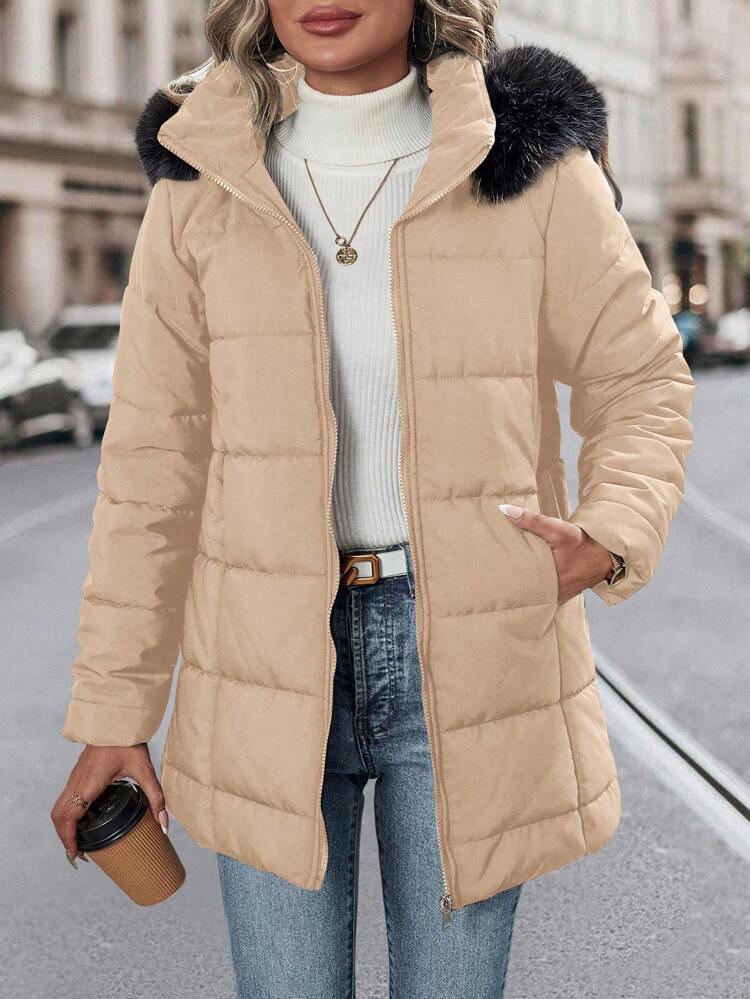 Patchwork Collar Hooded Padded Padded Coat Clothes Winter Fall Cloth For Women