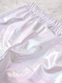 小女孩閃亮舒適彈性高腰打底褲 - 彩色 - 查看 4