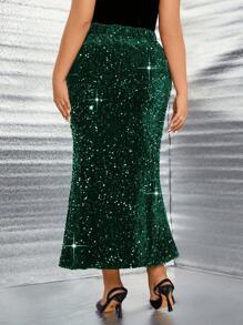 SHEIN Allurite 亮片高腰裙 - 墨綠色 - 查看 2