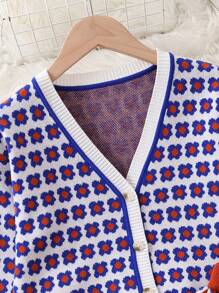 SHEIN Tween Girls' Floral Pattern Sweater Set - Multicolor - View 6