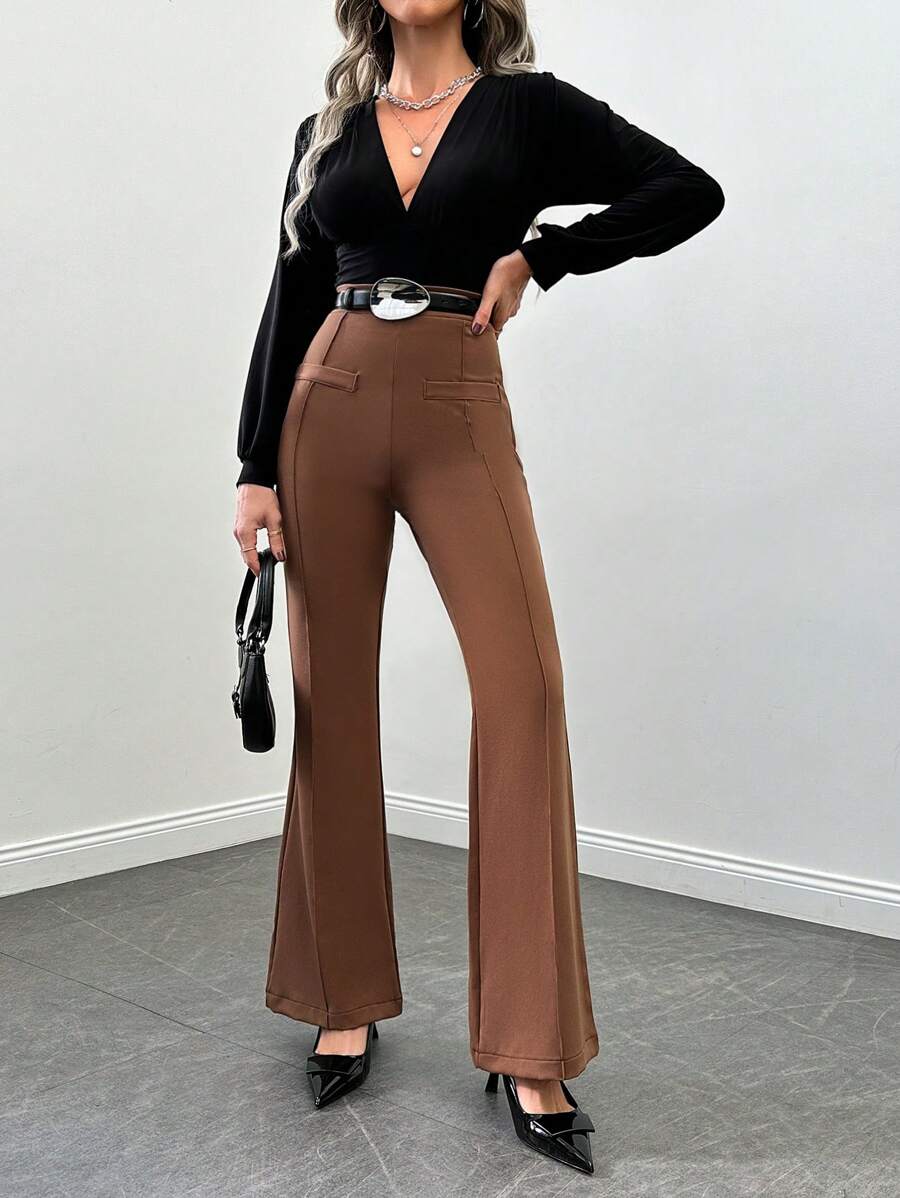 EURMUSE High Waist Flared Pants - Camel - View 1