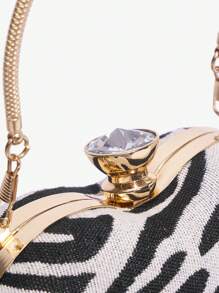 SHEIN SXY 豪華,優雅,時尚斑馬紋心形手提包,肩背包,晚宴包,適用於派對,舞會,約會,生日等多種場合 - 黑與白 - 查看 6