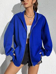 SHEIN Unity 女款帽衫開襟運動衫 - 藍色 - 查看 4