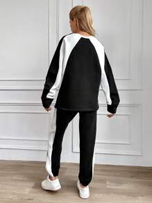 Ladies' Letter Print Drop Shoulder Long Sleeve Hoodie & Jogger Pants Set