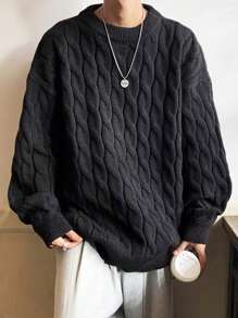 Manfinity Hypemode Áo len dệt kim cổ tròn màu trơn cho nam - màu đen - Xem 2