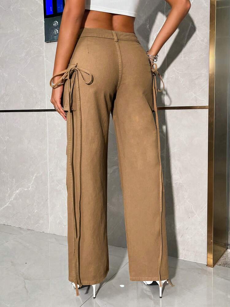 Straight Leg Jeans With Knotted Detail