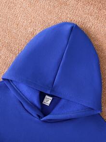 SHEIN Cô gái Tween Màu thuần áo có mũ Giải trí 2 cái/bộ - Xanh đậm - Xem 3