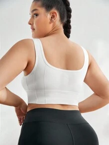 Easithlete Plus Size Women's Solid Color Seamless Sports Bra 2pieces - Black and White - View 4