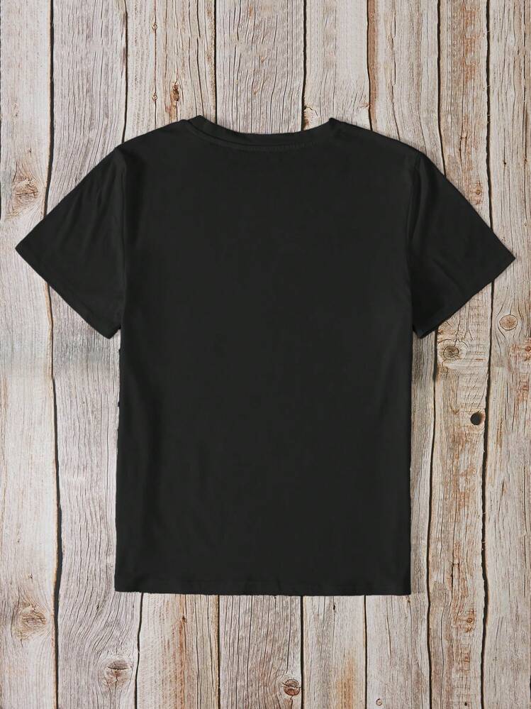 SHEIN EZwear Women's Skull & Letter Print T-shirt - Black - View 2