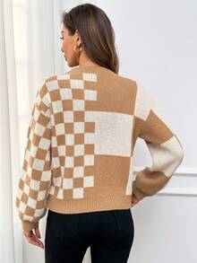 SHEIN Essnce Button Up Plaid Cardigan - Camel - View 2