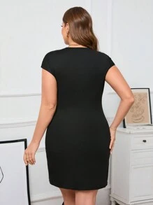 SHEIN Privé 大尺寸女士打結修身連身裙 - 黑色 - 查看 2