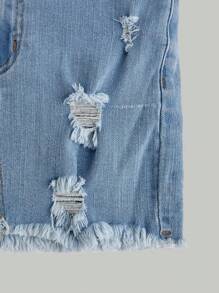 SHEIN Girlism 青少女破損牛仔迷你裙 - 淺色水洗藍 - 查看 4