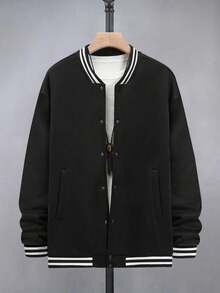 Chaqueta De Hombre Con Impresión De Letras Y Eslogan - Negro - Ver 3