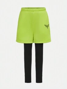 SHEIN Boys' Color-Block Hooded Sportswear And 2 In 1 Pants Outfit Set